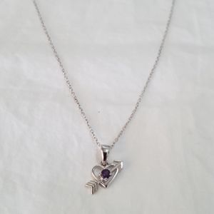 Necklace small heart w arrow and purple stone